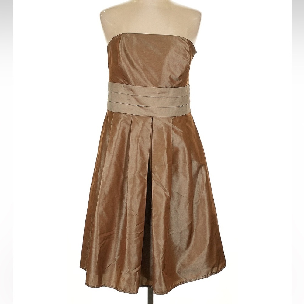 Ann Taylor Cafe Tan 100% Silk Elegant Strapless Formal Dress Size 14 Large XL